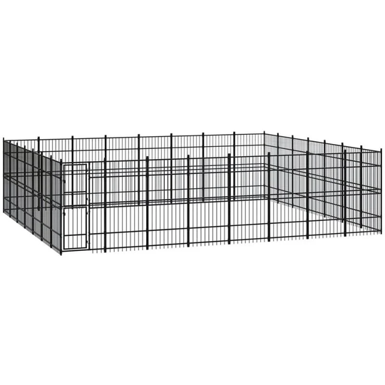 Outdoor Dog Kennel Steel 51.61 m² Vidaxl Black