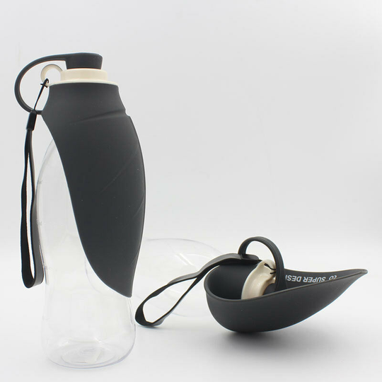 MUFF 1PCs Portable Dog Water Bottle in Silicone Pet Water Bottles Foldable for Travel Walking Hiking (Black)