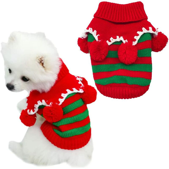 Christmas Dog Sweater Knitted Pet Dog Sweater Turtleneck Cute Christmas Dog Costume Winter Warm Sweater Sweater for Puppy Small Dog Cat (Red Green)