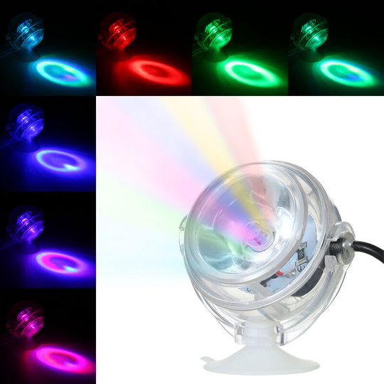 Aquarium Waterproof led Spotlight Submersible Light Convex Lens Design with Suction Cup Fish Tank Decorative Light Color Changing, Multicolor
