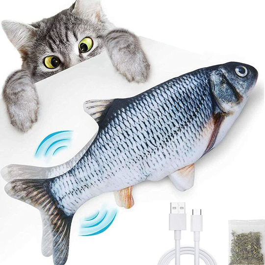 Cat Toy, Realistic Simulation Electronic Fish Toys, Moving Fish Cat Toy usb Rechargeable Kitten Toy with Catnip, Interactive Cat Chew Toy