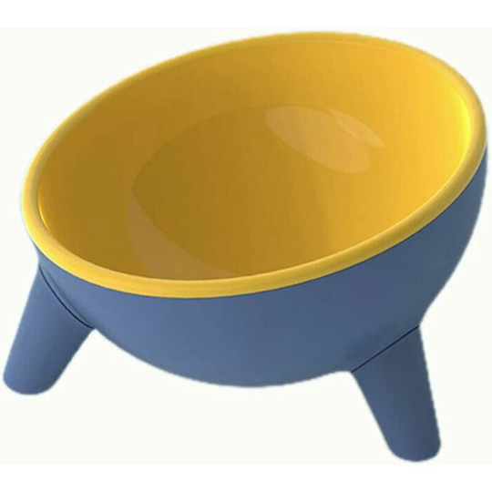 Plastic Pet Bowl for Dogs and Cats - Tilted Raised Bowl - Prevents Backflow - Yellow