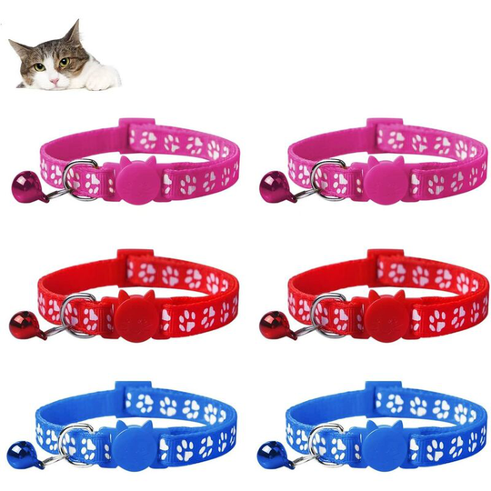 6X Reflective Adjustable Anti-Strangulation Cat Kitten Puppy Collar with Bell and Safety Buckle, Cute Multi-Coloured Pet Collar (A6)