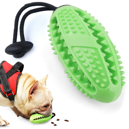 Dog Toothbrush Stick, Dog Food Feeder Chew Toy Snack Training Ball Puppy Dental Care Teeth Cleaning Non-Toxic Natural Rubber Anti-Bite (Green)
