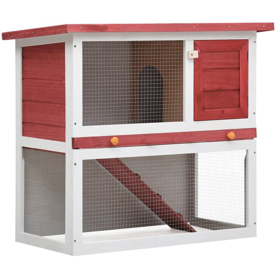 Topdeal - Outdoor Rabbit Hutch 1 Door Red Wood FF170833_UK