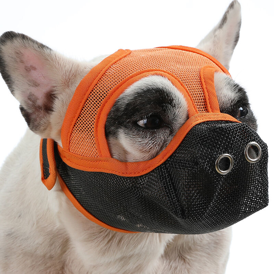 Dog Muzzle Breathable Mesh for Short Snout Dogs Prevent Biting Barking, Orange Black&Small - Orange Black&Small
