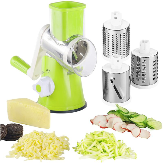 Rotary Cheese Grater - 3-in-1 Stainless Steel Manual Drum Slicer, Rotary Graters for Kitchen, Food Shredder for Vegatables, Nuts and Chocolate