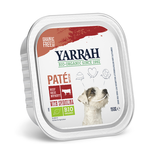 Yarrah Organic PĂ¢tĂ© 12 x 150g - Organic Beef with Organic Spirulina