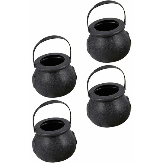 Monly - 4pcs Large Black Halloween Candy Bucket Witch Cauldron for Halloween Outdoor Decor Witch Cauldron Prop Candy or Treat Bucket