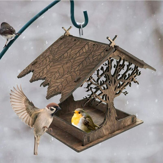 Wild Bird Feeder Outdoor Wooden Bird Feeder Outdoor Nesting Box Hanging Bird Feeder for Garden (Dark Color)