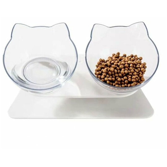Cat Bowl and Bowl Two on Black Double Cat Bowl with Raised Stand, Pet Cat Bowl