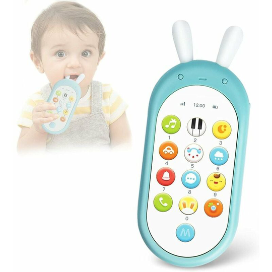 Cell Phone Toys for Kids, Bilingual Smartphone for Baby, Musical Sensory Toys for Babies 6 Months+ (Blue, Free + Screwdriver + 3 AA Batteries)
