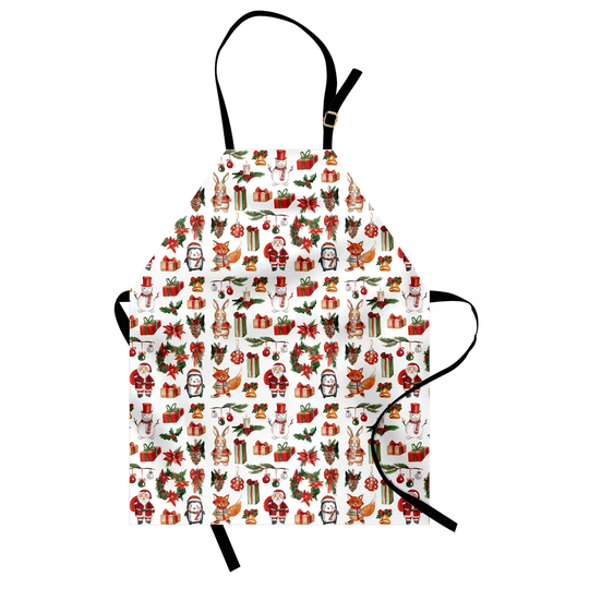 Rabbits Santa Claus Pine Cones Boxes Candles Apron