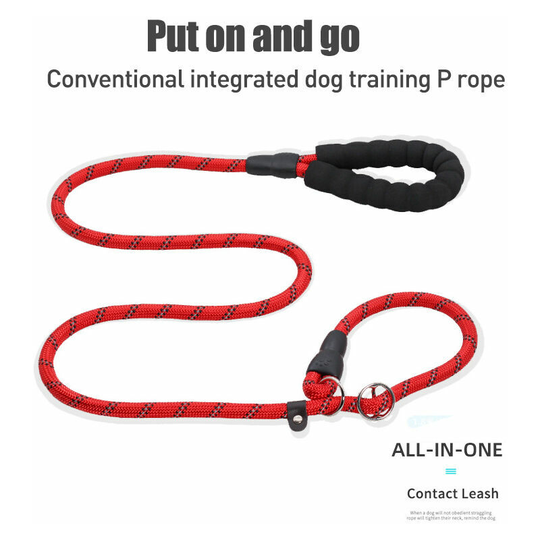 Bearsu - Anti-Choke Dog Leash with 2 Padded Traffic Handles Strong and Durable Reflective Rope 182cm for Medium Dogs, Red