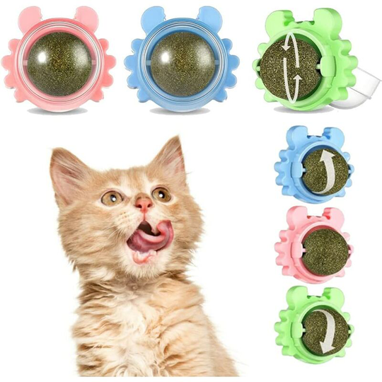 Catnip Balls, 360° Rotating Wall Mounted Snacks for Cats, Edible Cat Toys, Catnip Balls, Used for Cats Clean Their Teeth and Attract Cats
