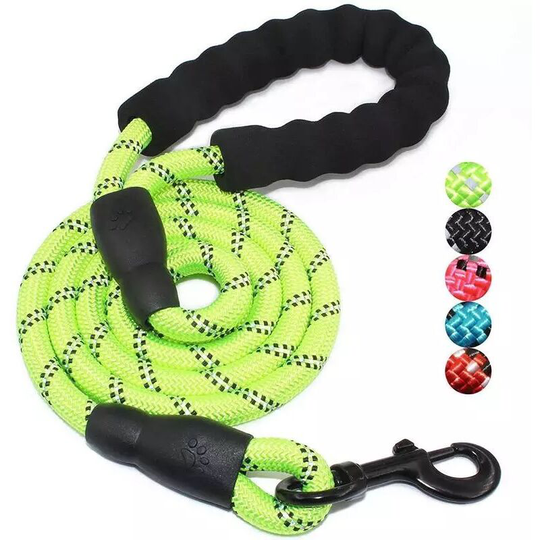 Dog Leash Thick Heavy Duty Nylon Rope - Comfortable Padded Handle Reflective