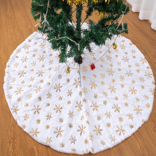 Ilovemilan - Christmas decoration long wool rabbit hair tree skirt pure white plush diameter 90cm (gold snowflake sequins)