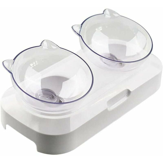 Bearsu - Cat Bowl, Pet Elevated Cat Bowl 15° Tilted Platform Cat Feeder Dual Angle Adjustable Height Perfect for Cats and Small Dogs (2 Bowl)