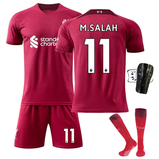 Liverpool Home Red Soccer Jersey Set No. 11 with socks+protective gear, children's size 22