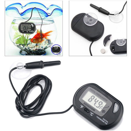 Thsinde - 2 x Small Digital thermometer with Suction Cups probe and Battery, Water Temperature meter for Aquarium terrarium reptiles Turtle incubator