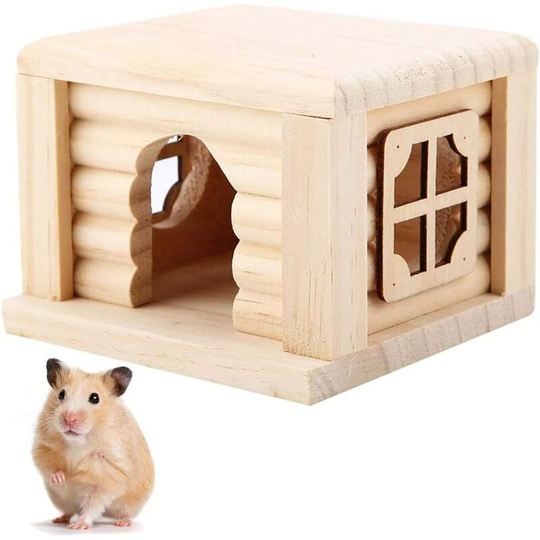 Bearsu - Hamster Natural Wood Log House, Hamster House Flat Roof Squirrel Cage Pet Toy