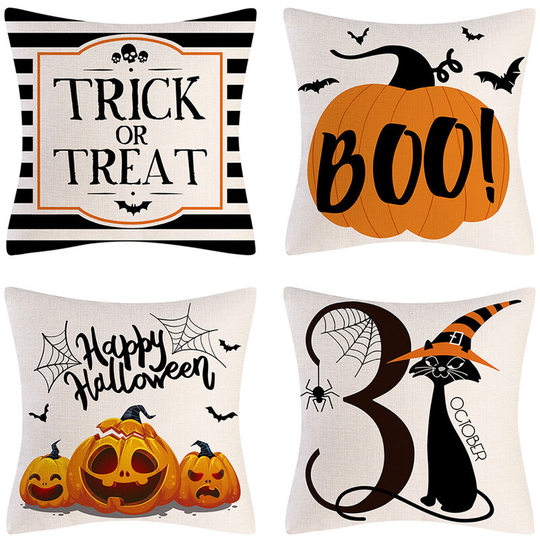 Halloween Decor, Halloween Pillowcases 18x18 inch Set of 4 Pillowcases Trick or Treat Happy Halloween Linen Sofa Bed Throw Cushion Cover Decoration