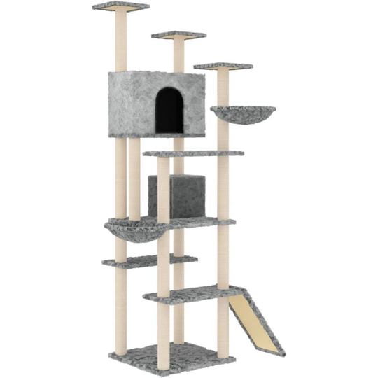 Cat Tree with Sisal Scratching Posts Light Grey 191 cm vidaXL - Grey