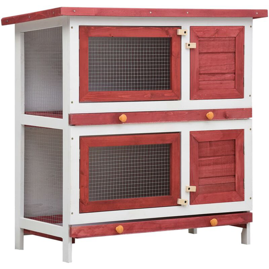 Topdeal - Outdoor Rabbit Hutch 4 Doors Red Wood FF170836_UK