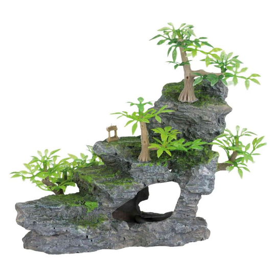 Trixie Rock Stairs with Plants Aquarium Ornament Fish Tank Cave Decoration, 19cm