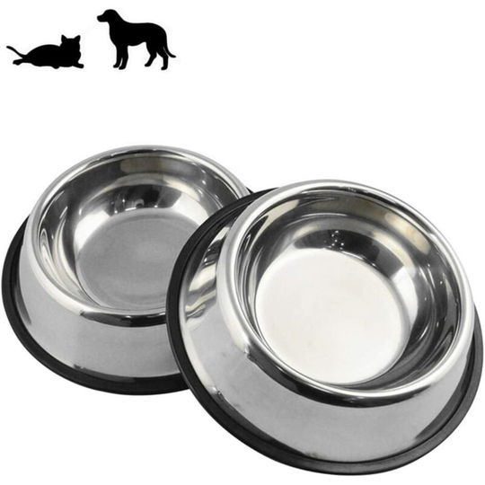 Set of 2 Non-Slip Stainless Steel Bowls with Rubber Base, Pet Bowls and Water Bowls 8.5'