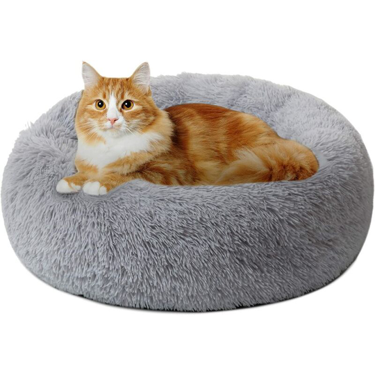 Round Plush Cat Dog Bed - Cat Beds - 50cm, Grey - Grey