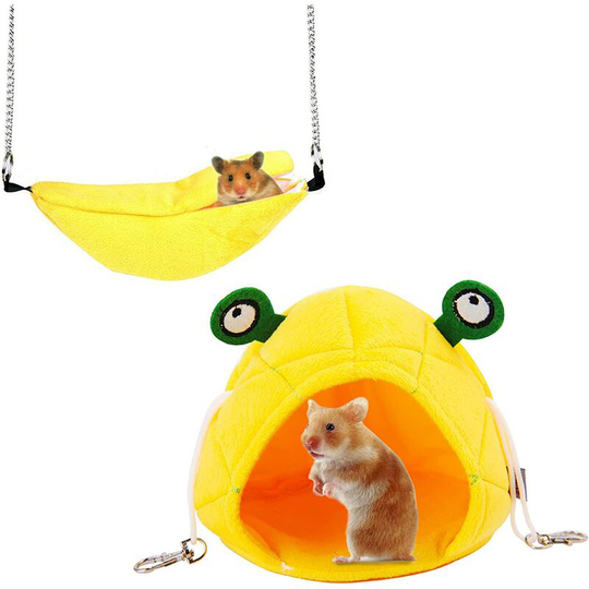Hanging Hamster House, 2 Piece Hamster Bed, Banana Pattern, Warm, Detachable House, Guinea Pig Bed, Washable Toys, Small Animal Toys, Swing