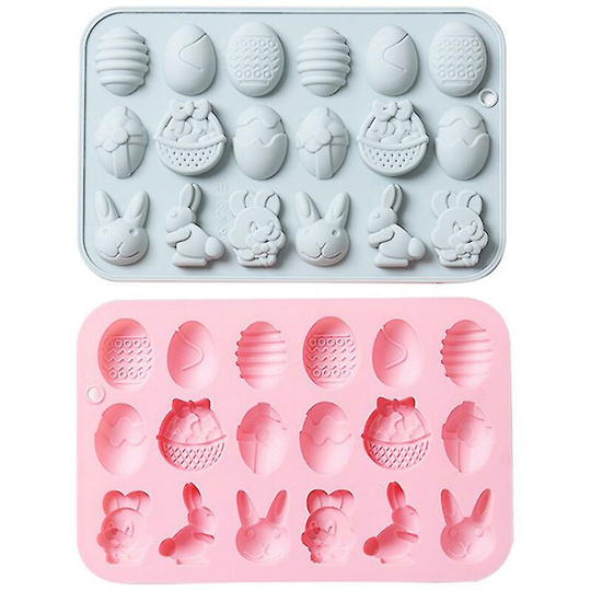 2pcs Easter Silicone Mold Rabbit Colored Egg Chocolate Cake Mold Baking Tools Manual Soap Mould,11