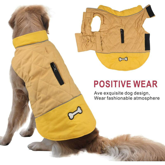 Winter Warm Windproof Dog Coat, Snowproof Dog Clothes For Small And Large Dogs, Perforated Yellow, l