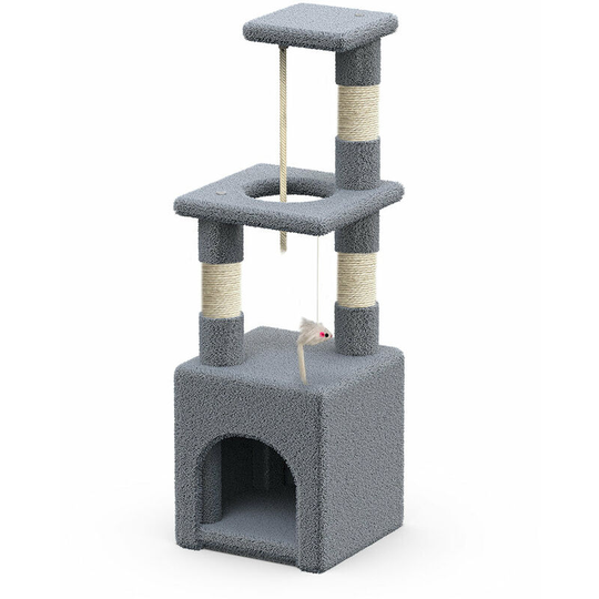 Cat Tree 88cm with Rope Scratching Platform, Grey - Vounot