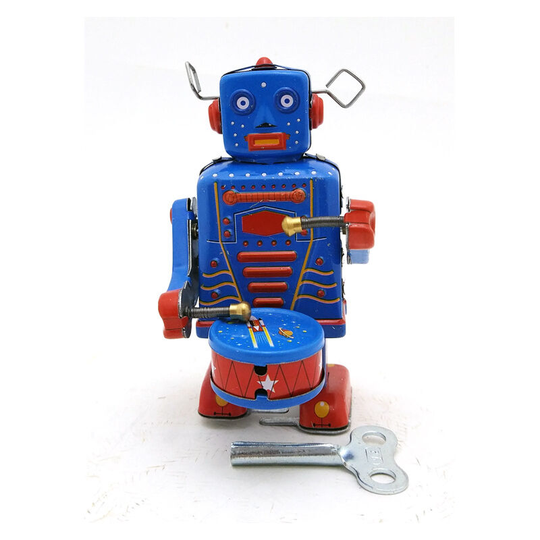 Clockwork Drum Robot Winding Cartoon Antique Tinplate Vintage Toy Decorative Adult Children Drum Robot