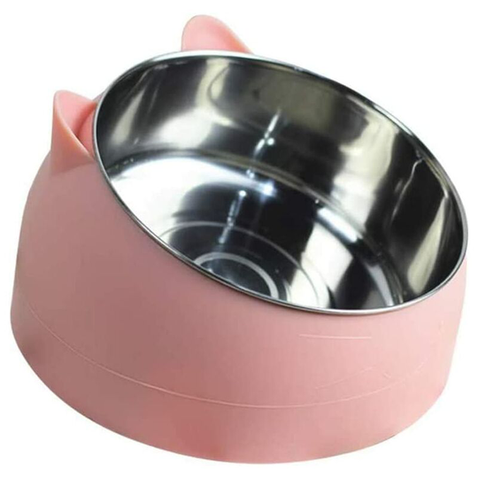 Cat Food Bowl 400Ml Stainless Steel Pet Bowl Anti-Spill Anti-Slip Base Rubber Mat Large Dog