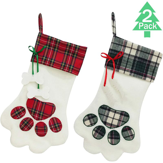 Langray - Pet Dog Christmas Stocking 18'x11' Xmas Tree Hanging Decorations Set with Paw Santa's Toys Stockings Individuation Gift Large Paw Ornaments