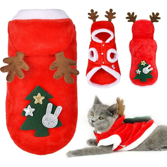 Ilovemilan - Cat Dog Christmas Costumepolyester Elk Christmas Pet Costume Cute Dog Christmas Clothes Pet Christmas Clothes (s)