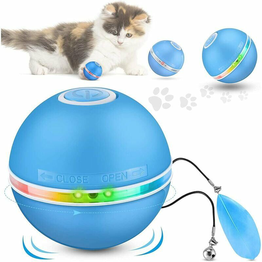 Interactive Cat Balls with led Lights, Automatic Cat Balls, 360 Degree Self-Rotating, usb Charging, for Pets, Dogs and Kittens, Blue