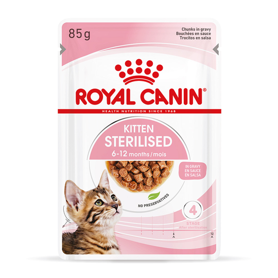 48 x 85g Royal Canin Wet Cat Food - 36 + 12 Free!* - Sterilised Kitten in Gravy (48 x 85g)