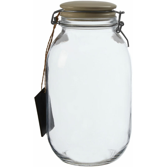 Premier Housewares - Medium Glass Storage Jar With Grey Ceramic Lid Transparent Jars For Kitchen Storage Coffee Tea Sugar Black Chalkboard On Front