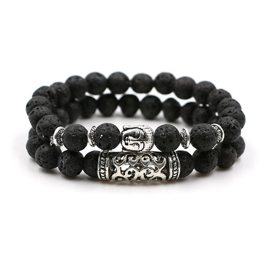 FVO - 6PCS 8MM Bead Bracelets for Men Yellow Volcanic Stone Tiger Eye Bracelet Pin White Buddha Bracelet Rock Gothic Punk Elastic Bracelet Set
