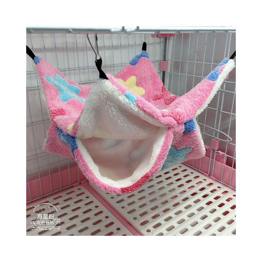 Pet Cage Hammock, for chinchillas, squirrels, other small animals, 34 x 34 cm (Pink Starfish) - Litzee