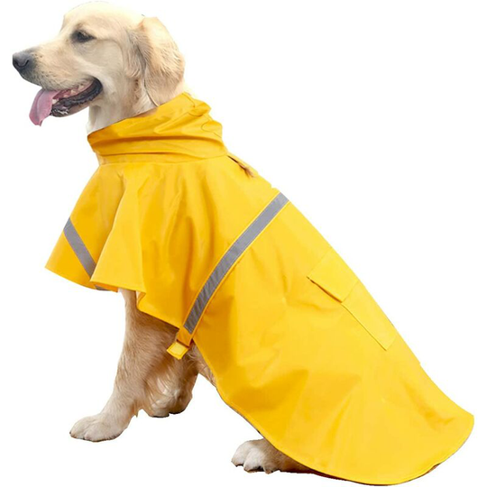 Large Dog Raincoats with Reflective Stripe Hood, Dog Rain Poncho Jacket - Dark Blue, 2XL