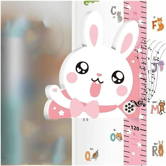 Litzee - Cartoon Height Chart 3D Wall Decals For Kids White Rabbit Removable Wall Stickers Animal Suitable For Kids Nursery Room Living Room