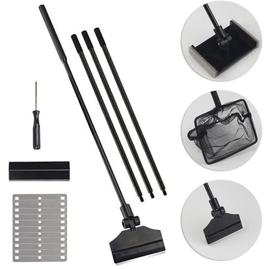 3 in 1 Multi-Function Aquarium Fish Tank Cleaning Tool Brush+Algae Scraper+Fish Net 110CM