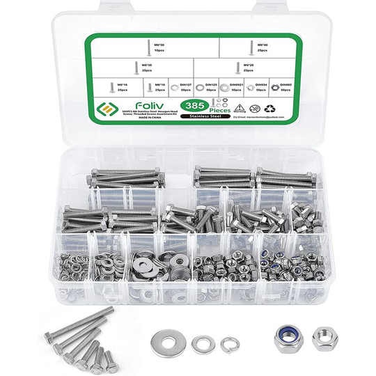 Betterlifegb - Kit 390pcs M5 Hexagonal Screws Socket, Six Pan Bolts in 304 External Corner Stainless Steel, with Flat Washer and Nut Assortment