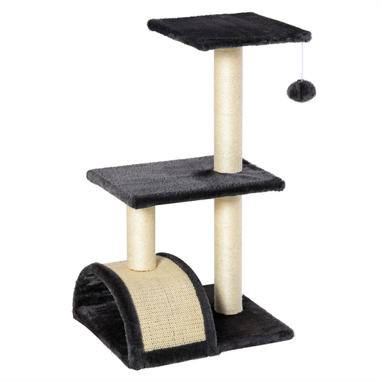 Cat Tree Activity Center w/ Scratching Posts Sisal Arc Hanging Ball Grey - Grey - Pawhut