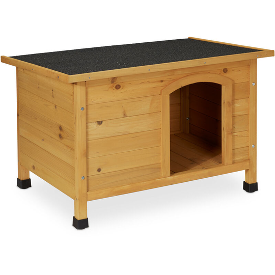 Relaxdays - Dog House, HxWxD: 58 x 86 x 58 cm, Weatherproof Animal Shed, Wood, Canine Mansion Outdoor, Natural Wood/Black
